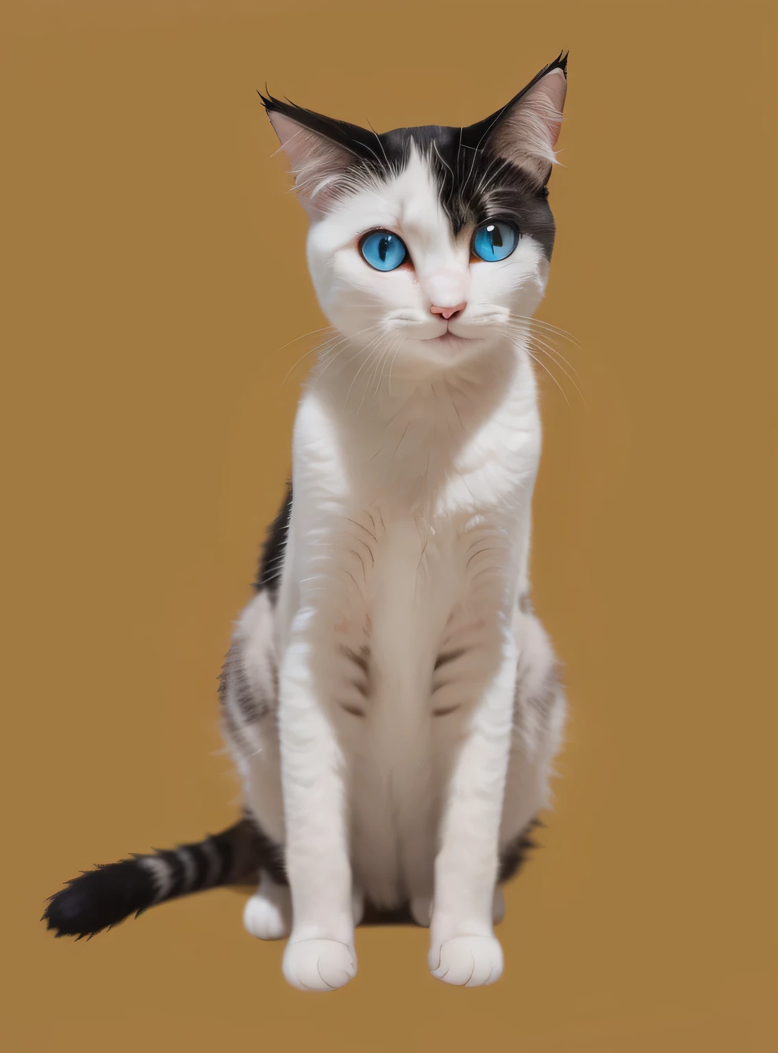 a very cute furry cat, hairs drawn like cartoon, perfectly drawn eyes, eyes like a cartoon drawing, beautiful eyes, perfect eyes, she is very happy, she is smiling, the image is very detailed