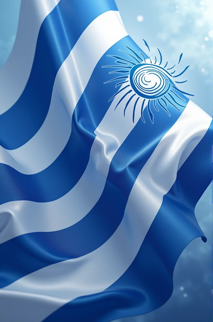 image of a flag with blue and white stripes and a curled sun in the corner
