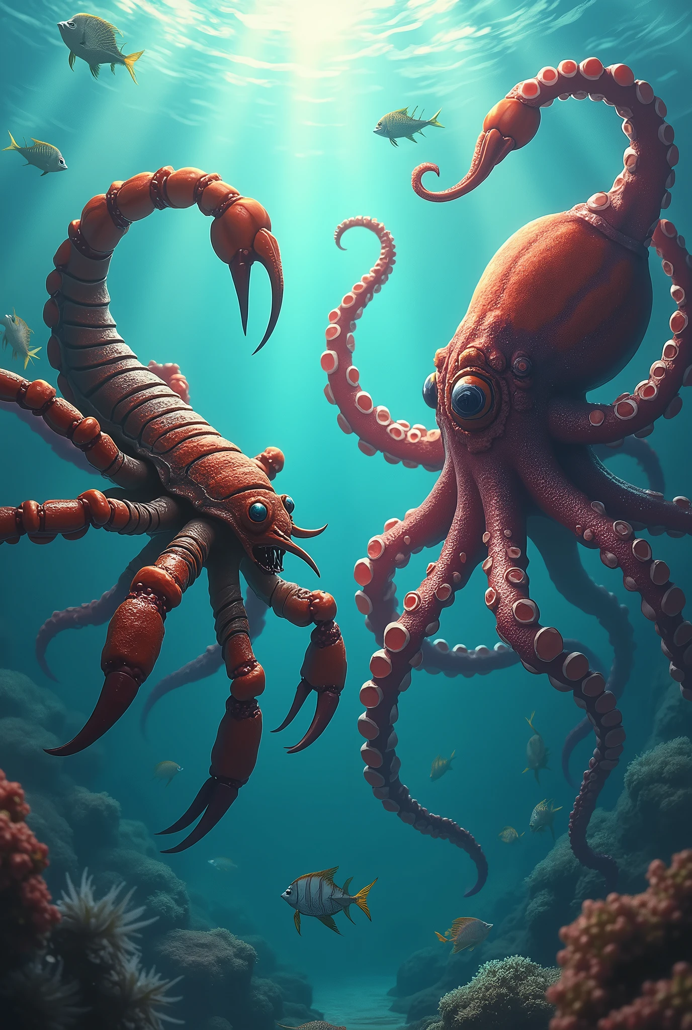 Octopus and the scorpion are in front of each other the dangerous faces 