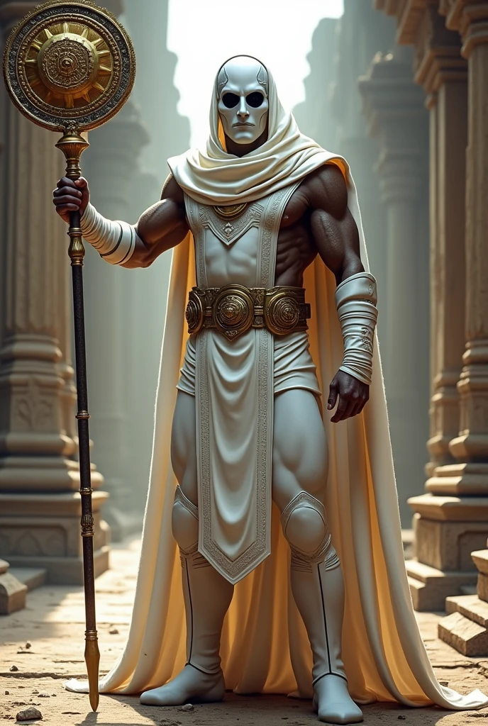 Tamil version moon knight white costume holding a chakram