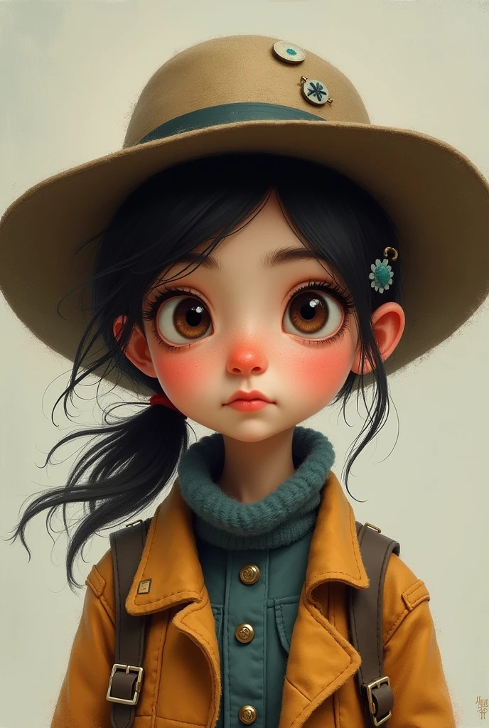 A girl with big nose and a hat with a jaket