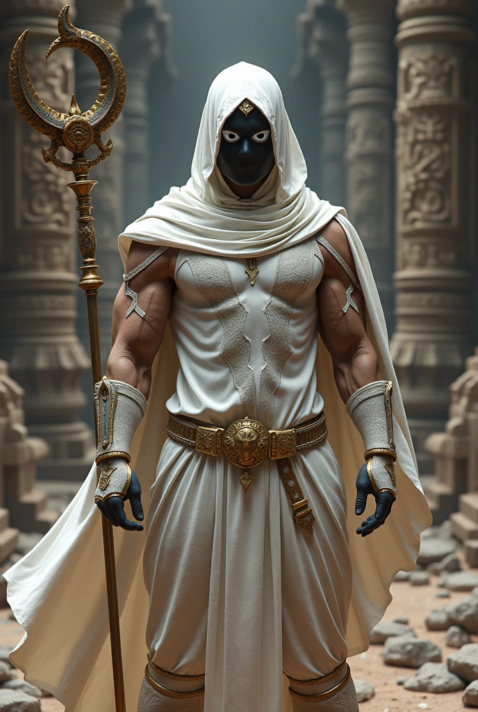 Tamil version moon knight white costume  holding a chakram 


