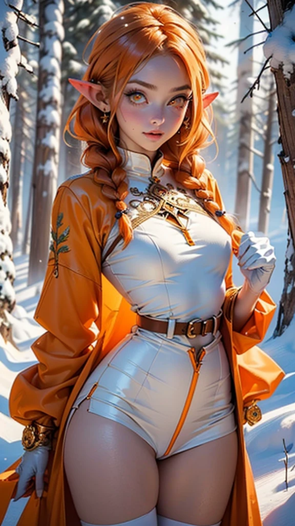 cute elf,(((little ,tiny little body,little))),((())),((anime elf with extremely cute and beautiful orange hair)), (((elf))), (((elf ears))),
(((flat chest))),((((orange hair:1.35,messy orange hair,long hair,huge braids,colored inner hair,ear breathing)))),(((orange_eyes:1.3))),intricate eyes,beautiful detailed eyes,symmetrical eyes,big eyes:1.5,(((lustrous skin:1.5,bright skin: 1.5,skin tanned,shiny skin,very shiny skin,shiny body,plastic glitter skin,exaggerated shiny skin,illuminated skin))),(detailed body,(detailed face)),
cute,slutty,erotic,daring,(((nsfw))),
zettai ryouiki,revealing clothing,show skin,(((Sexy orange coat, orange coat outfit, wearing a orange coat:1.3,orange winter coat))), ((orange mini-skirt,orange mini skirt with furry edge,visible thong straps)),((underpants strap)),(white gloves,orange clothes,semi-naked,with little orange clothing),((((furry edge clothing)))),(((intricate outfit,intricate clothes,embroidered outfit,ornate outfit))),
(dynamic pose:1.0),embarrassed,(centered,scale to fit dimensions,Rule of thirds),
((snowy pine forest)),winter,scenery:1.25,((intricate scenery)),((snow forest background)),
(Glossy winter ornaments),highres,sharp focus,(ultra detailed,extremely detailed),(photorealistic artwork:1.37),(extremely detailed CG unity 8k wallpaper),(((vibrant colors,vibrant theme))),(intricate),(masterpiece),(best quality),artistic photography,(photography taken by sldr),(intricate background),perfect rendered face,perfect face details,realistic face,photo realistic,analog style,((intricate detail)),(((realism))),