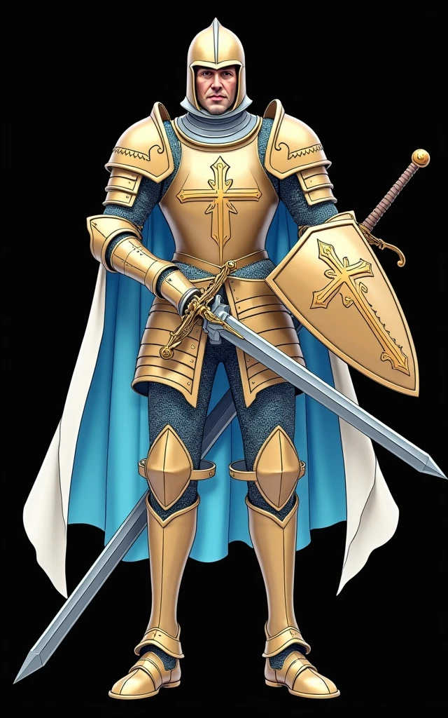 Solo，Absurd resolution、hight resolution、(​masterpiece:1.4)、ultra-detailliert、(Detailed finger),((One middle-aged man)),((Knights))、((Nightman)),Fantasy costume,Original Character,((Wearing armor))、((Heavy armor、breastplates)),(With a Western sword:1.5),((Costumes of medieval Europe)),, (Facing:1.2),(Full body portrait),(Standing:1.3),((white backgrounid:1.4))