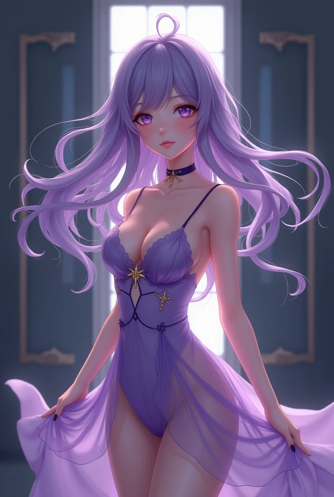 anime girl in a purple outfit standing in front of a door, guweiz, cute anime waifu in a nice dress, anime visual of a cute girl, seductive anime girl, artwork in the style of guweiz, smooth anime cg art, ayaka genshin impact, guweiz on pixiv artstation, guweiz on artstation pixiv