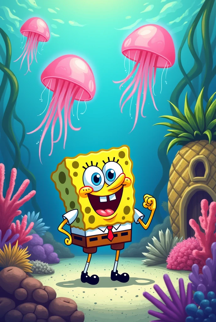 spongebob hunting pink jellyfishes
