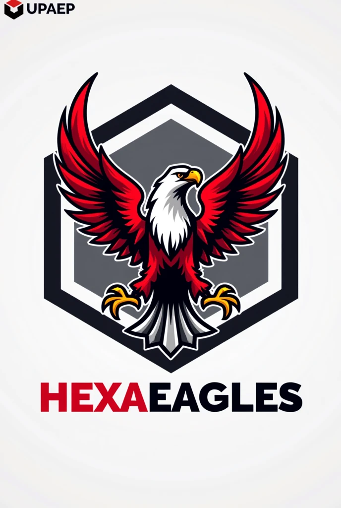 Logo for UPAEP team for a hexapod contest the llama team "HexaEagles" with the upaep logo in red and white and an eagle