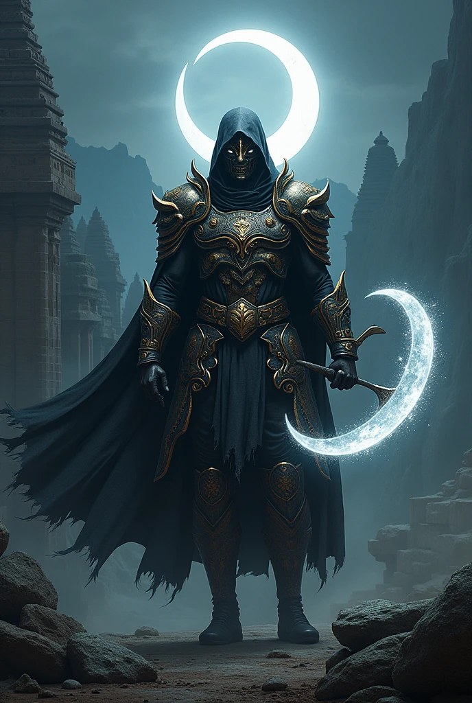 indian version moon knigt holding a chakram as a weapon 


