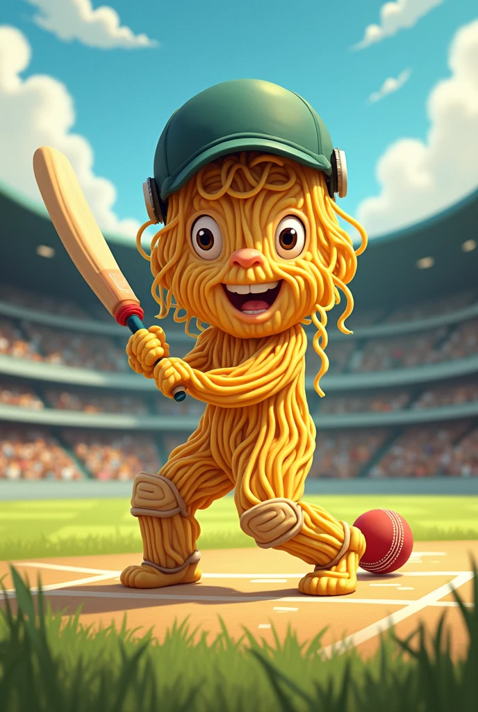 Noodle playing cricket