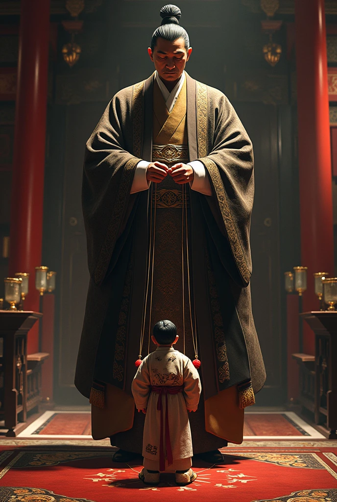Japanese emperor Hirohito controlling puppet