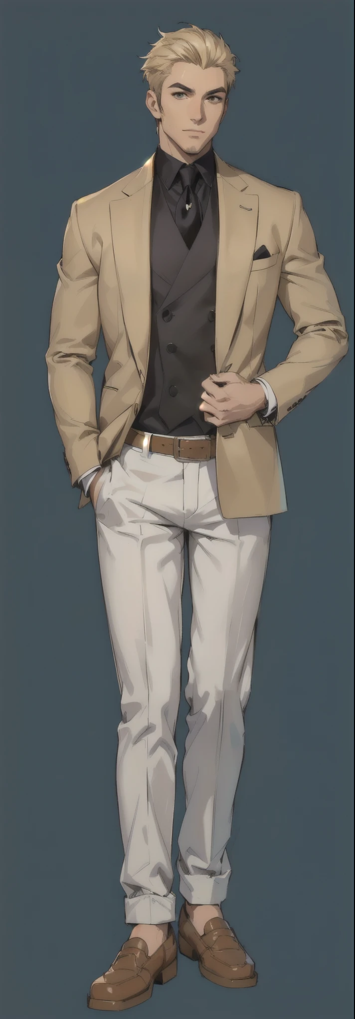 caricature of a man in a suit and tie, standing with his hands in his pockets, character full length portrait, full length portrait, Full-length portrait of the character, anime full body illustration, Anime handsome, to wear elegant casual clothes, detailed full length portrait, full body illustration, Human Male Character Art, full length portrait, Full-length portrait of the character, Male character design
