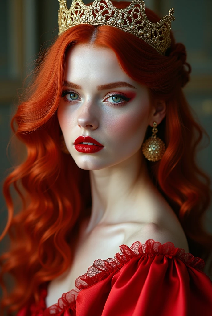 One of 16 red hair lips red as blood skin white as snow red dress and golden crown