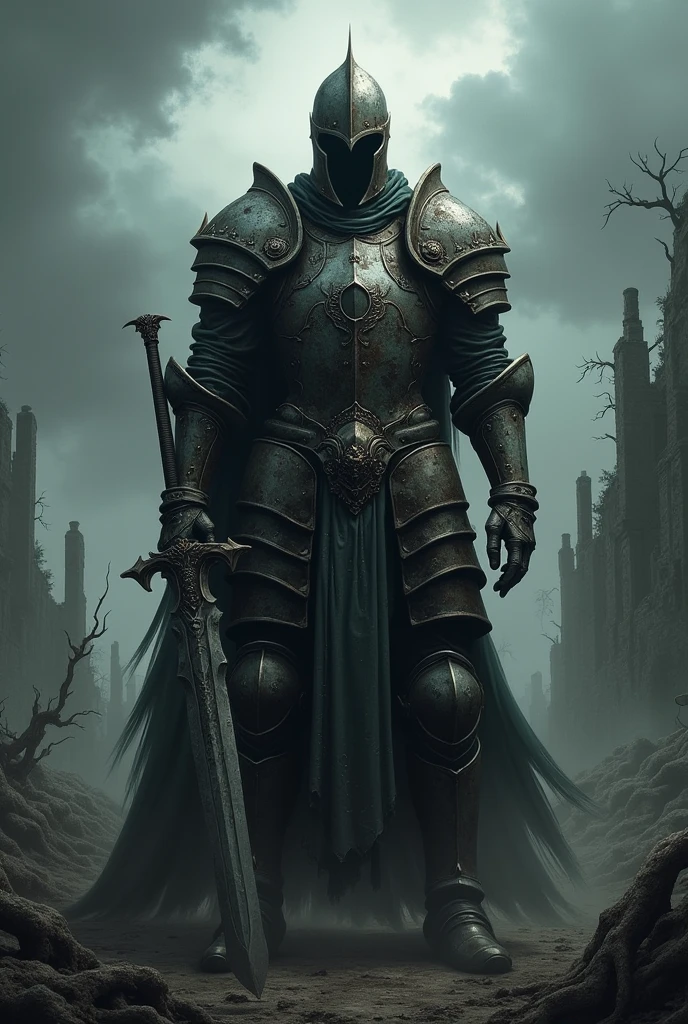 a knight, grimdark, dark, dark souls style, 
