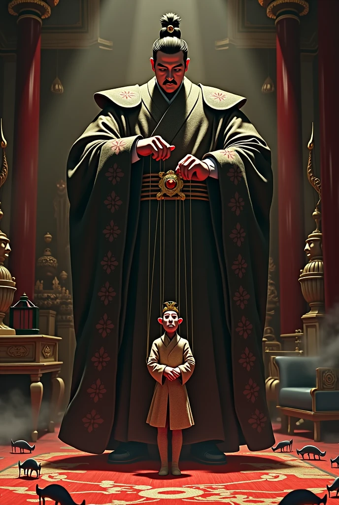 Japanese emperor Hirohito controlling puppet