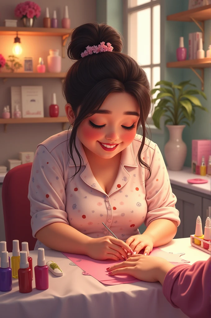 chubby woman who works as a manicurist