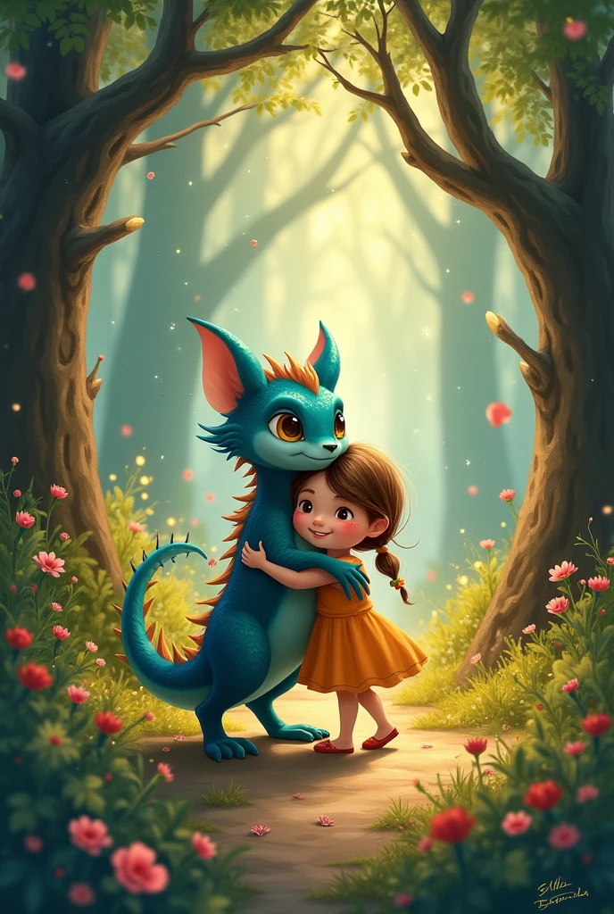 Create an image for story book 
Ellie realized that sometimes things that seem scary can turn out to be wonderful, and true friendship knows no bounds.