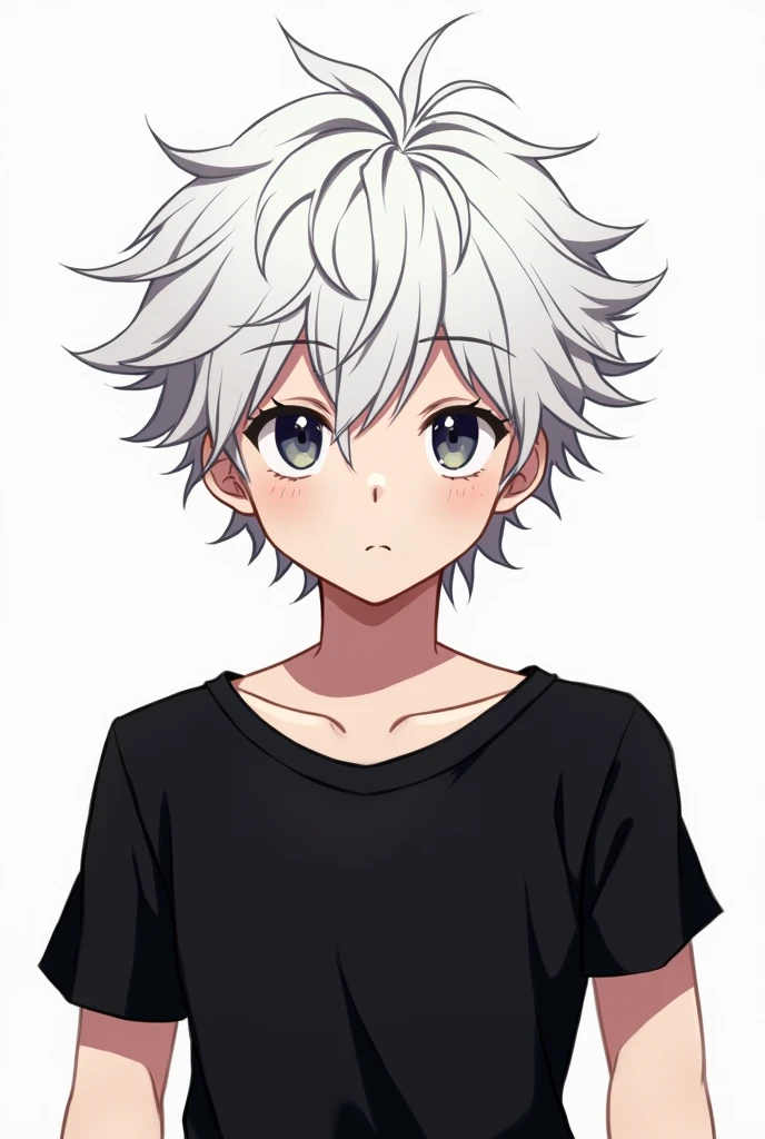 Anime boy black t-shirt and white hair like logo