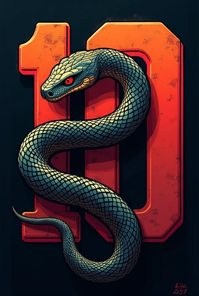 a snake wrapped around the number 10 for a team shirt

