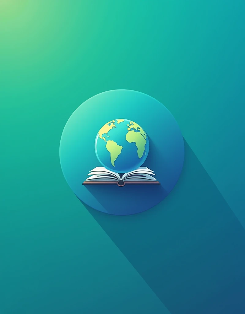 The profile picture features a blue and green gradient background, with a stylized globe or compass in the center, symbolizing exploration. Add an open book or lamp to the design to represent knowledge. that is not too bright so that you can tell it was necessary to have a character