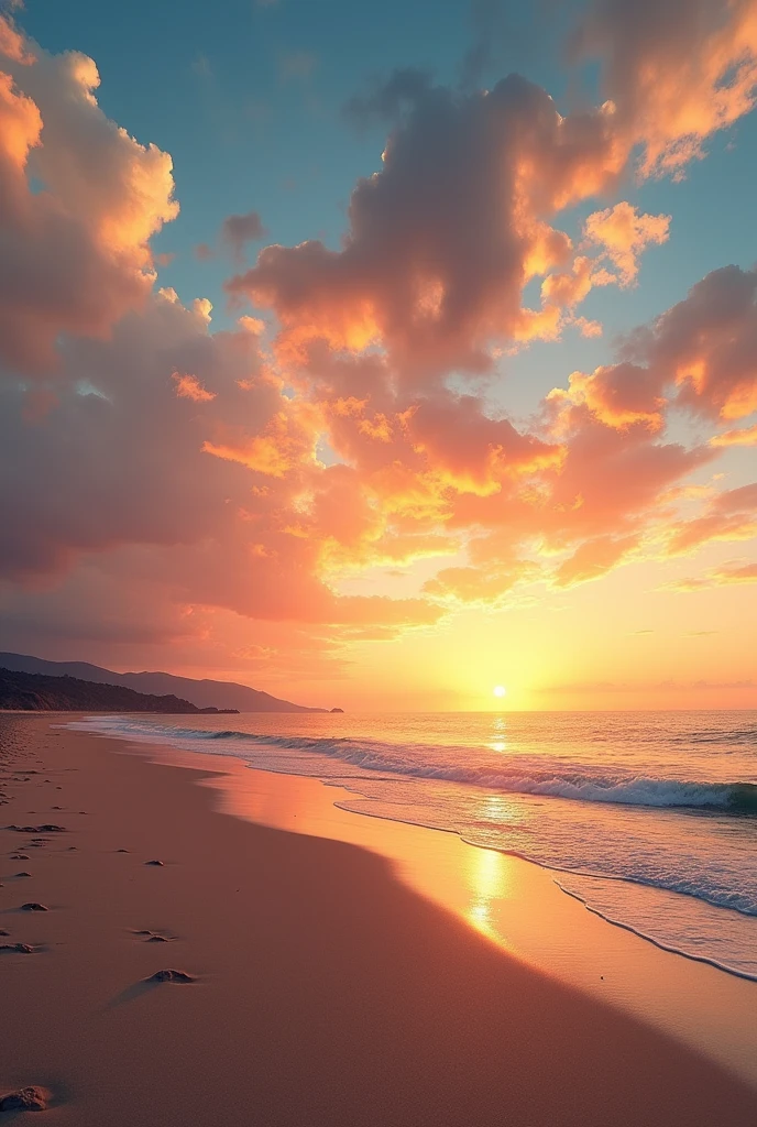 sunset sky, clouds, white, blue, yellow, california, beach