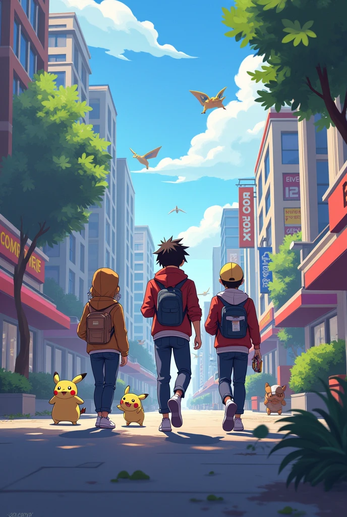 peut tu me faire une affiche pour recruter des joueurs de Pokémon Go, une affiche avec le logo "Pokémon Go" officiel , j imagine un dessin stylé animé futuriste avec plusieurs joueurs avec leurs téléphone à la main en train de jouer en ville entourée de pokemons rajouter le logo campfire