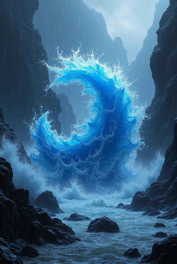 water symbol included blue colour whip on  black rock with heavy rain and thunder weather condition