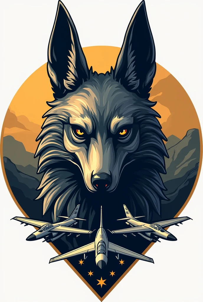 Military logo uniting the head of a jackal (Anubis) and a T-27 aircraft of the Brazilian Air Force with two aircraft