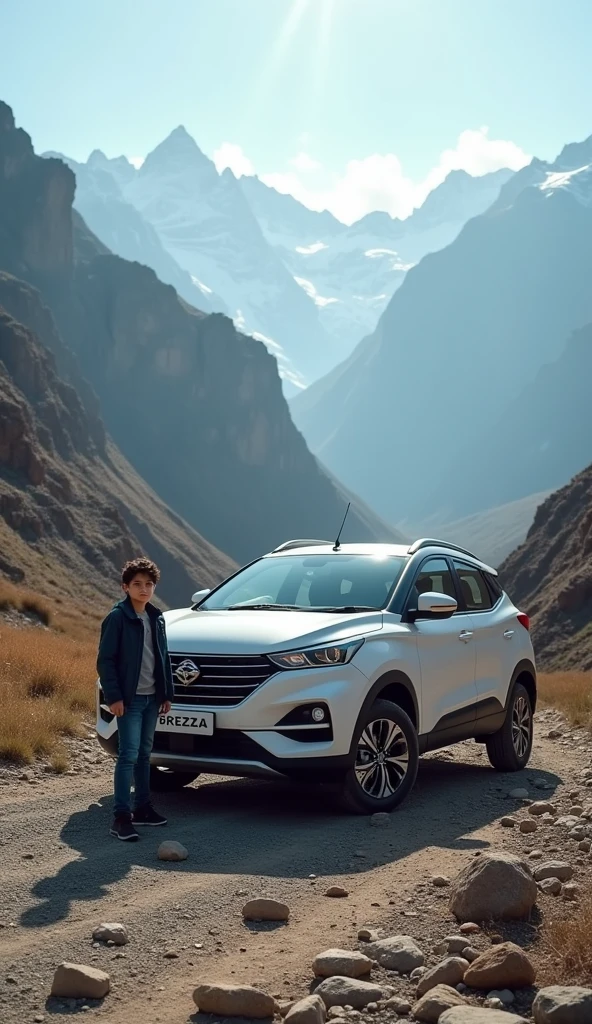 Brezza car photos in mountain boy standing in front