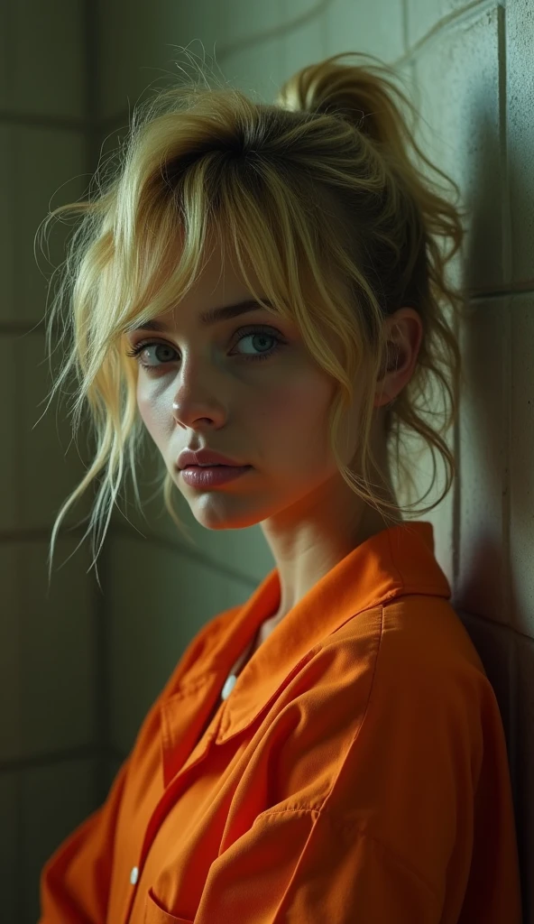 standing, facing forward, beautiful white woman in her 20s, mud, scratches on face, mud stained blonde hair and face, dirty nurse clothes, smooth skin, scared expressions, isometric details, amazingly realistic photos, blue eyes, zombie apocalypse, give me 3 images