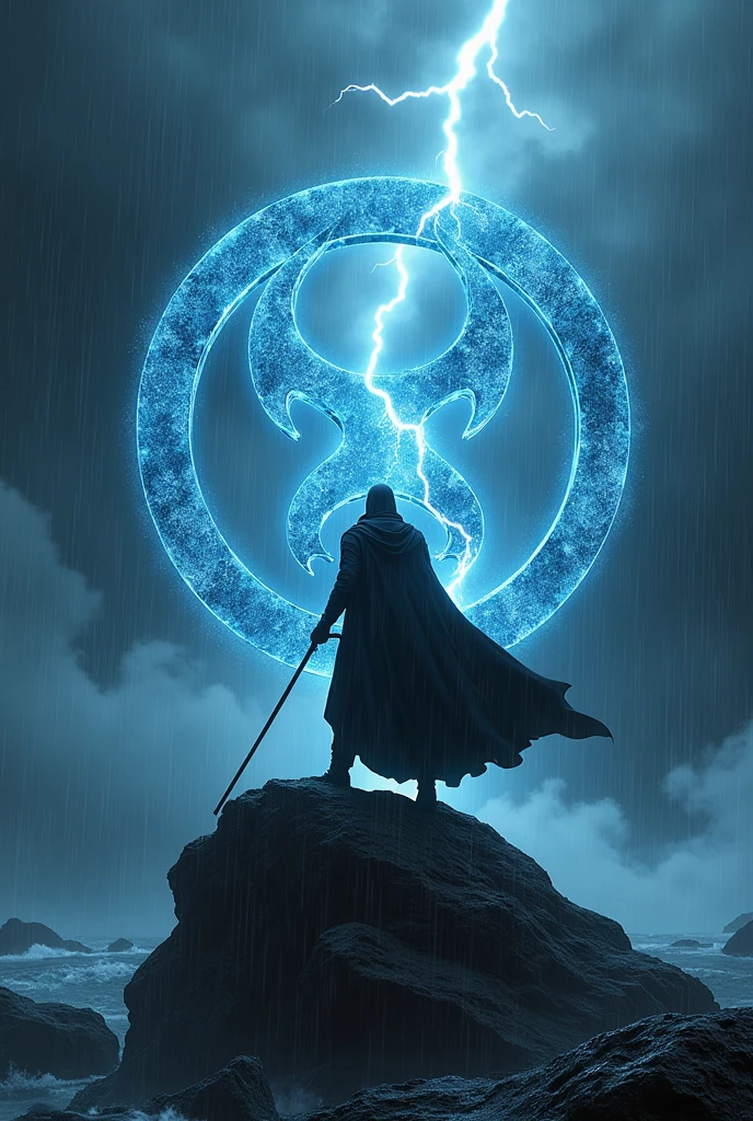 water symbol included zorro whip on  black rock with heavy rain and thunder weather condition