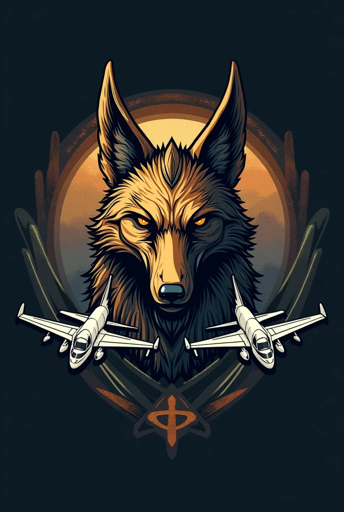 Military logo uniting the head of a jackal (Anubis) and a T-27 aircraft of the Brazilian Air Force with two aircraft