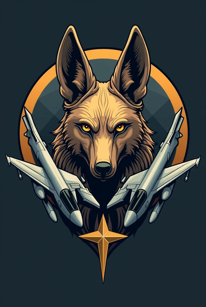 Military logo uniting the head of a jackal (Anubis) and a T-27 aircraft of the Brazilian Air Force with two aircraft