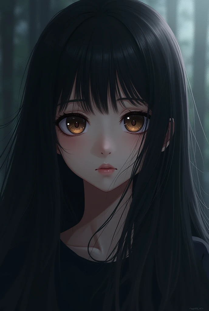 Dark Girl anime
With long black hair and Brown eyes