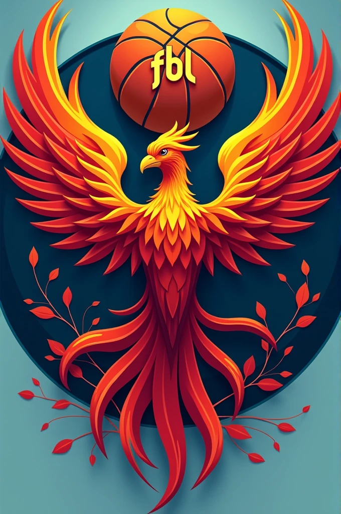
- A stylized Phoenix in the center, with open wings, representing strength and rebirth.
- Around the Phoenix, basketball related elements, like a ball and a basket, integrated into the design.
- The name "fbl" in the spotlight, with the caption "Phoenix Basket League" down.
- The predominant colors can be vibrant, com tons de vermelho, orange and gold for the Phoenix, symbolizing fire and energy, contrasting with blue or black, which can represent the basketball court.