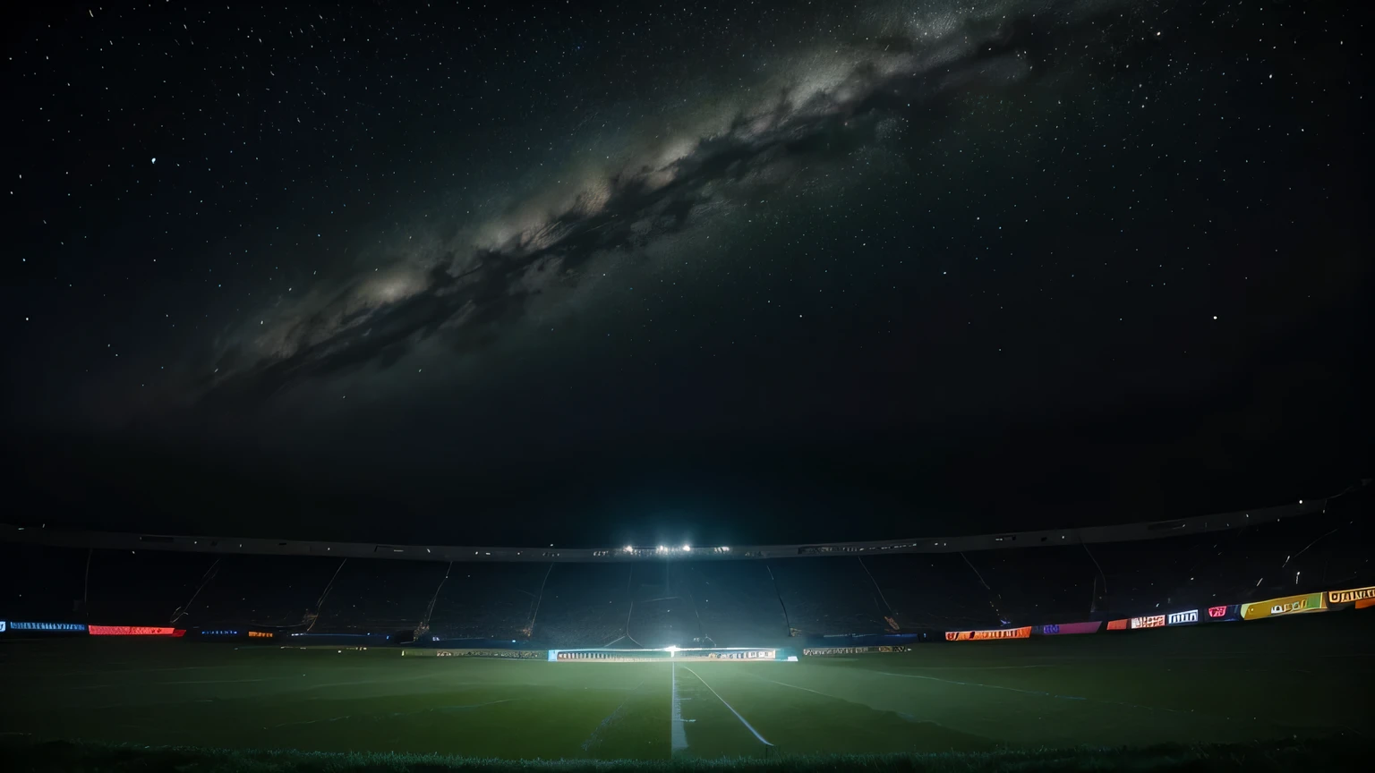 photo of the universe where football is the main author, green and white lights everywhere amidst the darkness of the universe