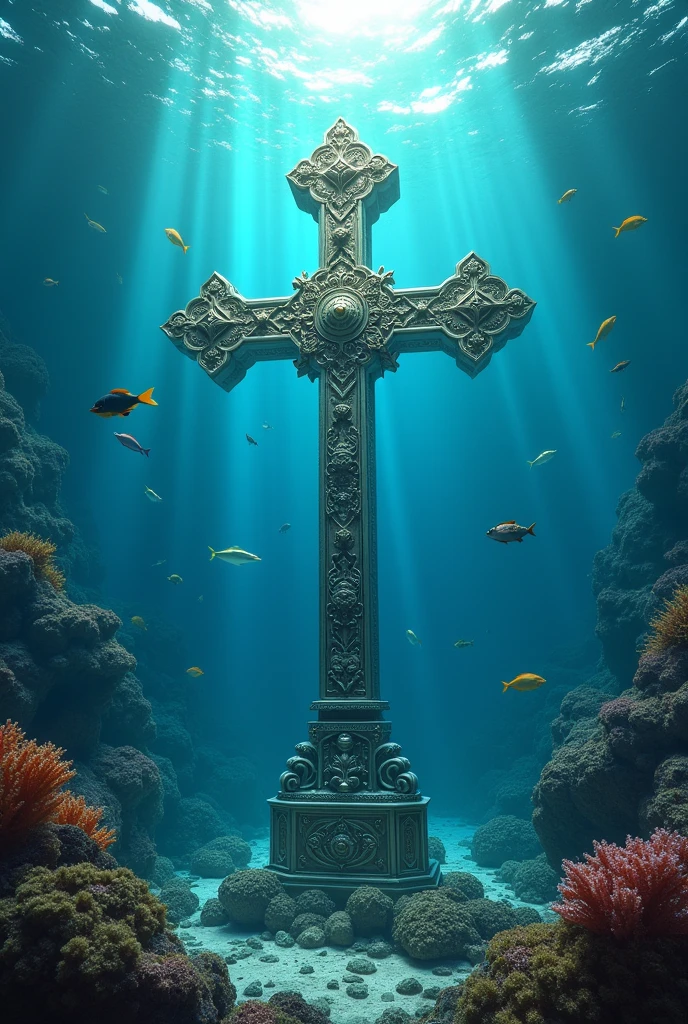 a cross underwater