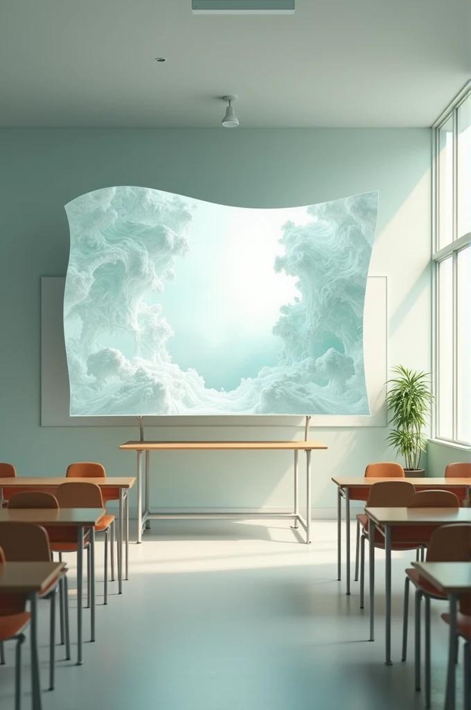 Classroom with realistic surreal whiteboard