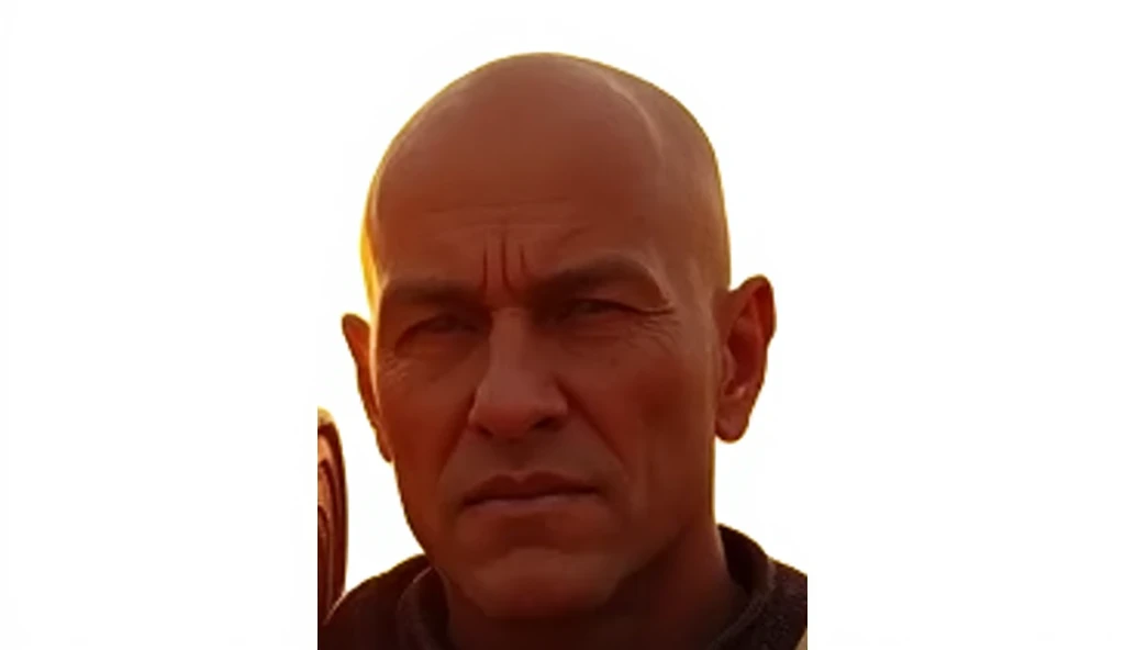 1 bald man, strong jawline, high cheekbones, serious expression, sharp eyes, straight nose, thin lips, photorealistic, 8k, hyper-detailed, masterpiece, close-up, centered, realistic skin texture