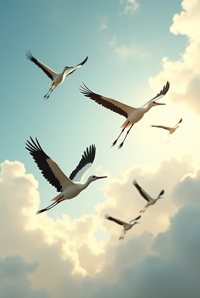 Storks are flying in the sky