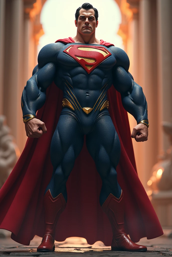 Full body a superman, standing facing the camera, realistic, a very muscular body in the renatosphere, epic 3D realism, swollen muscles, big fists, best in wlop, kan liu, daz3d, trends in CGsociety, hyper-detailed realistic style, full cosplay, by Ric Nagualero, album, hyung tae kim, 8k, unreal engine 5, cinematic composition, hyper-detailed realistic portraits, 3D game art, cg society, fantasy art, season hd art, realistic aesthetic, cinematic lighting, edge light, soft light, film edge light, fine glow, ultra-detailed, 8k, realistic use of light and color, cinematic light, rendered in cinema4d 500–1000 ce -- ar 3:4 --niji 6