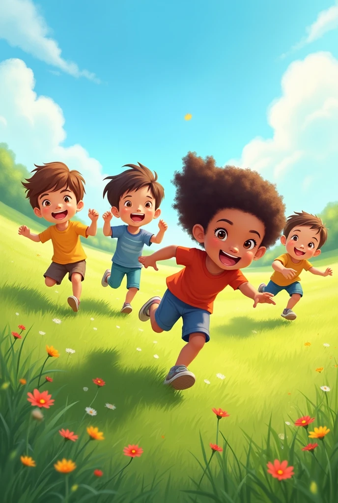 Image drawing happy children in the field