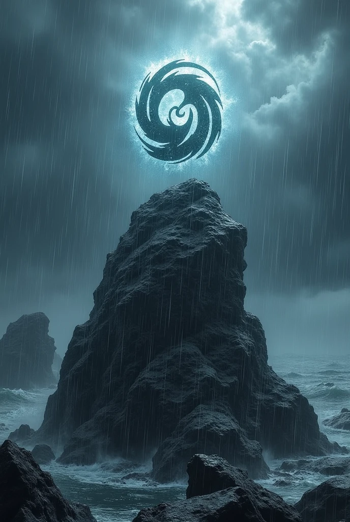 Wind symbol included BO on black rock with heavy rain and thunder weather condition