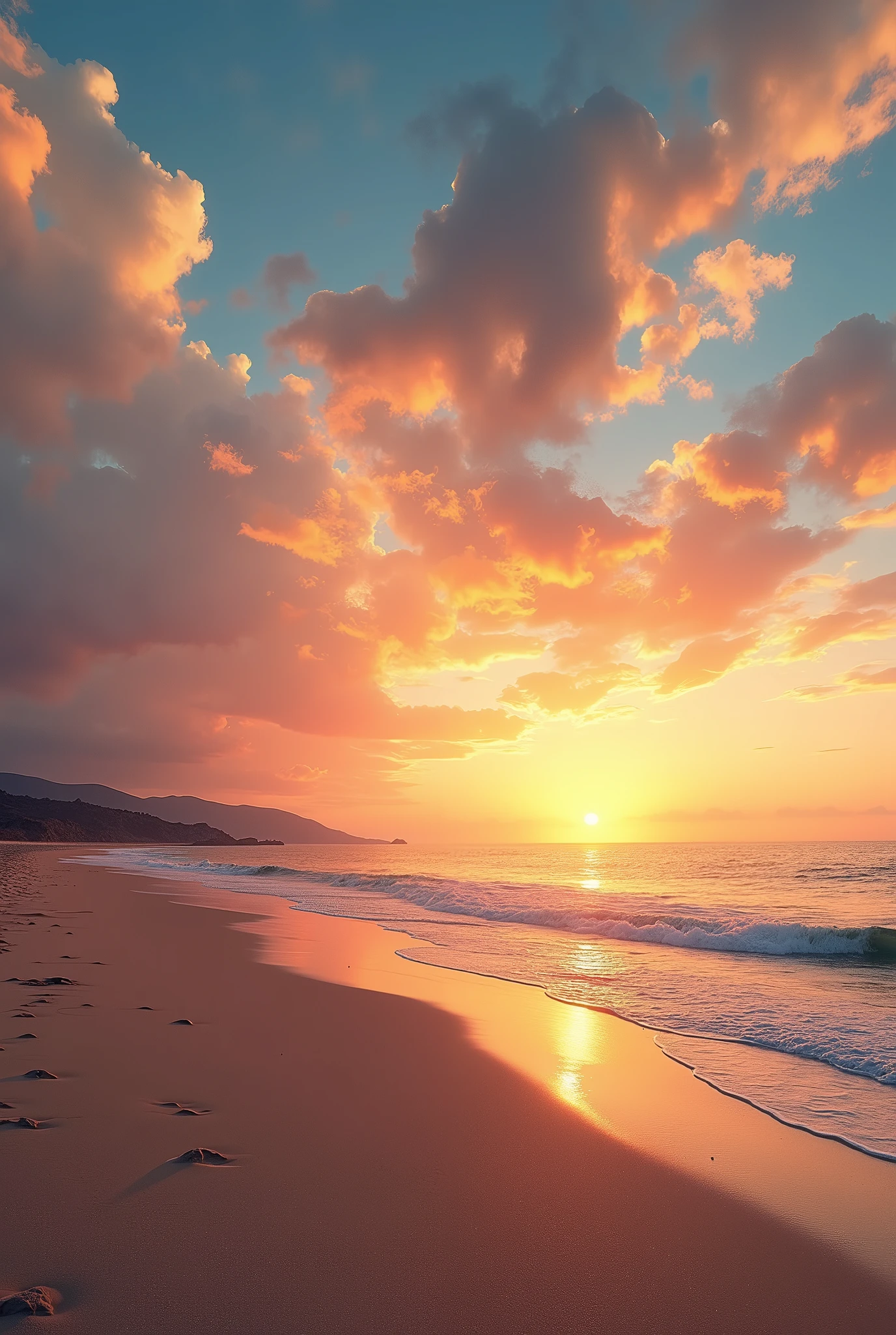 sunset sky, clouds, white, blue, yellow, california, beach