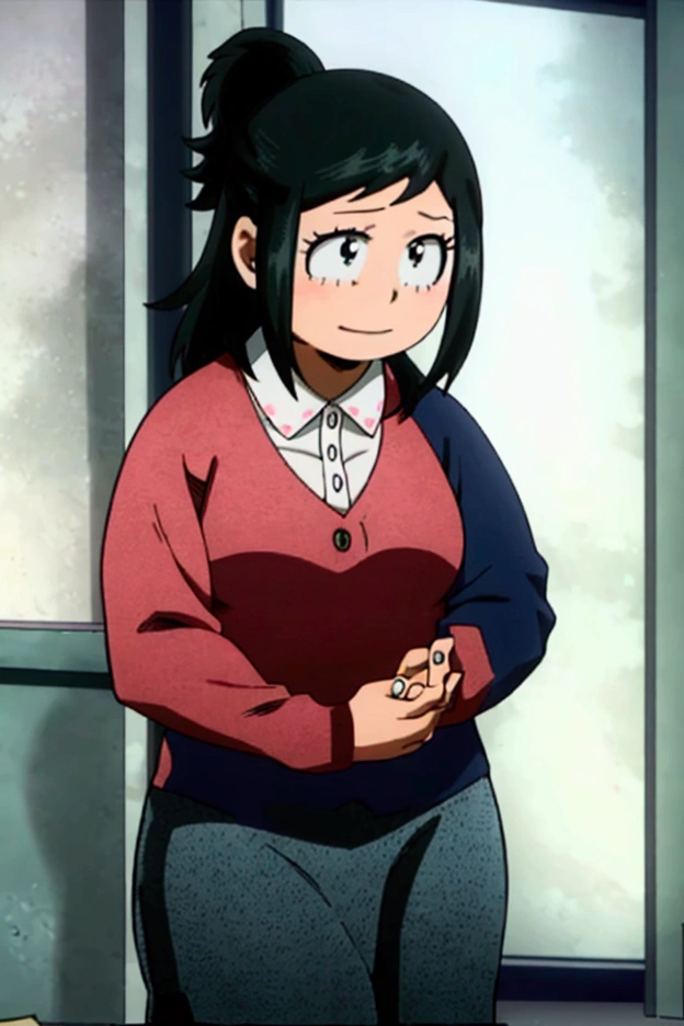 (inko midoriya),(BNHA),(young she is slim, pretty, and young woman who has short hair with a ponytail on the left side.)