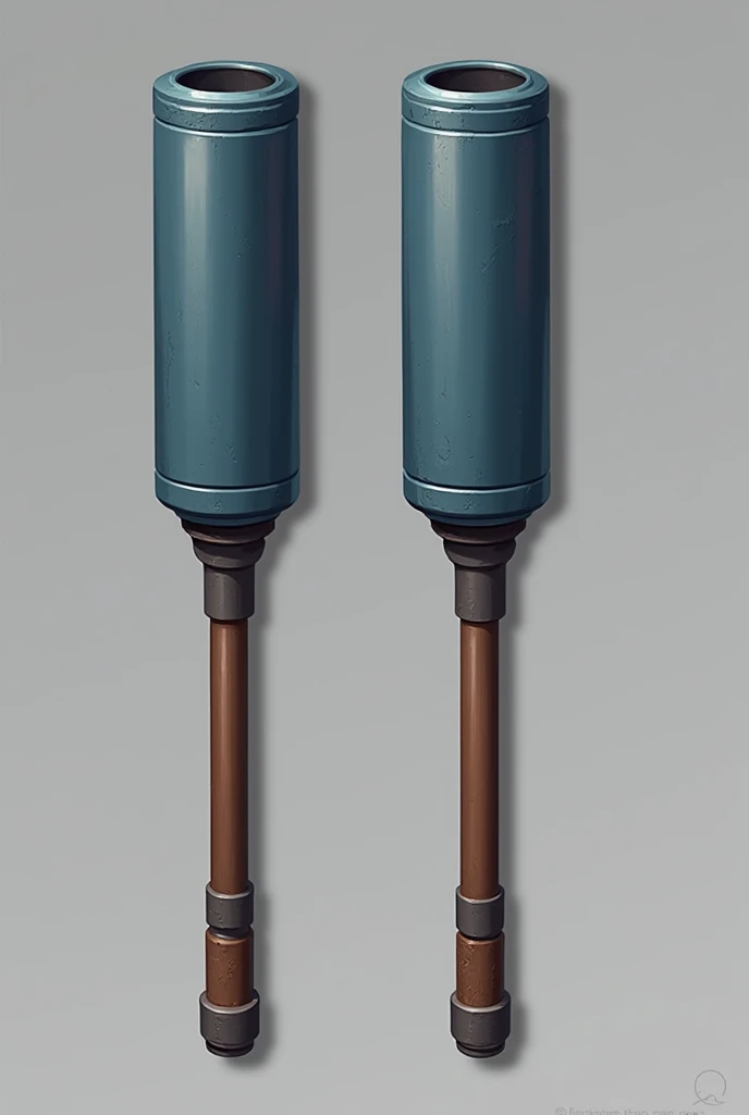 two medium-sized cylindrical truncheons, in blue with brown details
