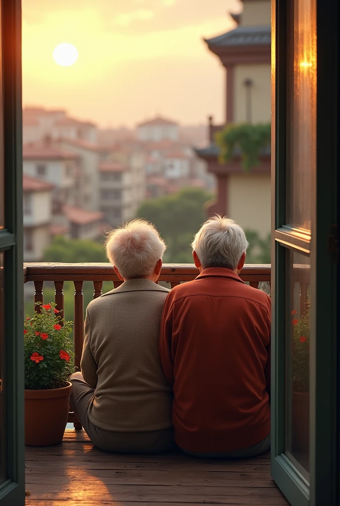 Image drawing of elderly couple on the balcony