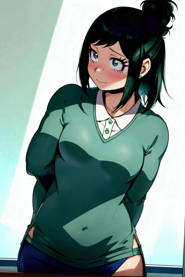 (inko midoriya),(BNHA),(young she is slim, pretty, and young woman who has short hair with a ponytail on the left side.)