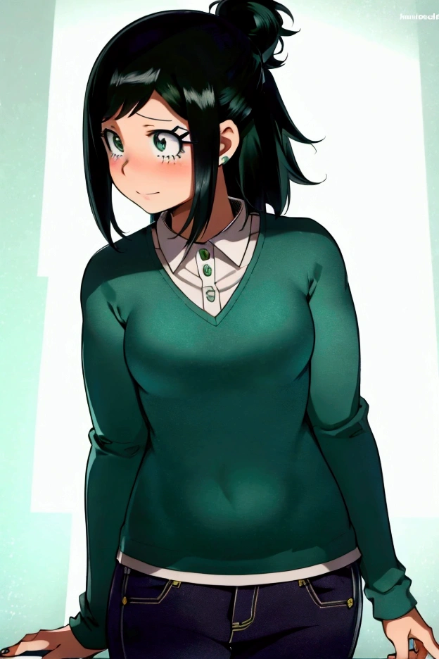 (inko midoriya),(BNHA),(young she is slim, pretty, and young woman who has short hair with a ponytail on the left side.)