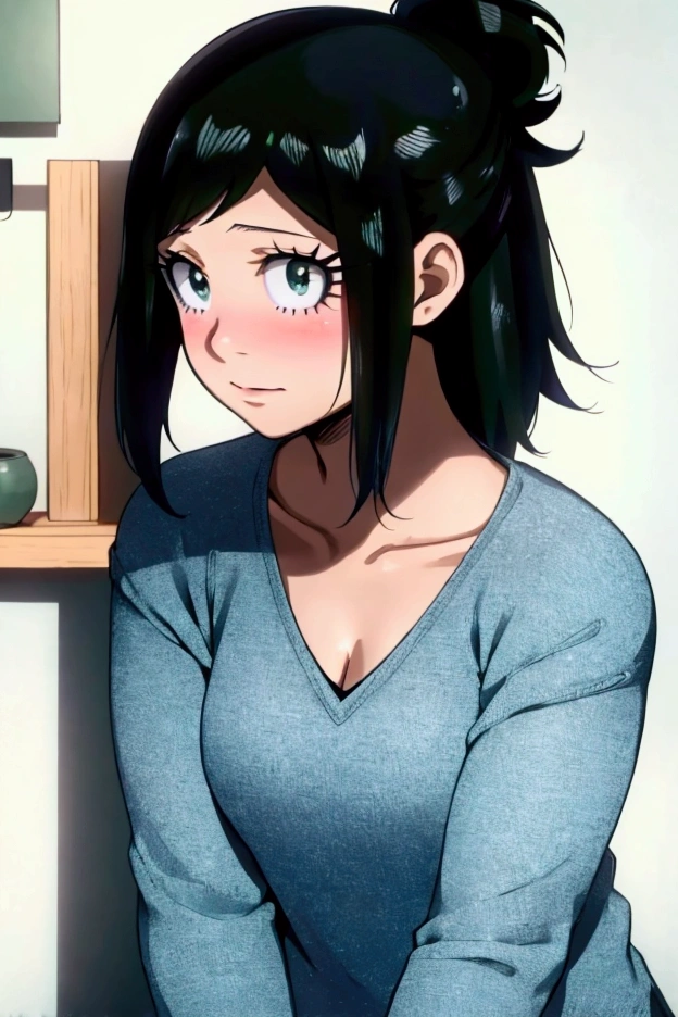 (inko midoriya),(BNHA),(young she is slim, pretty, and young woman who has short hair with a ponytail on the left side.)