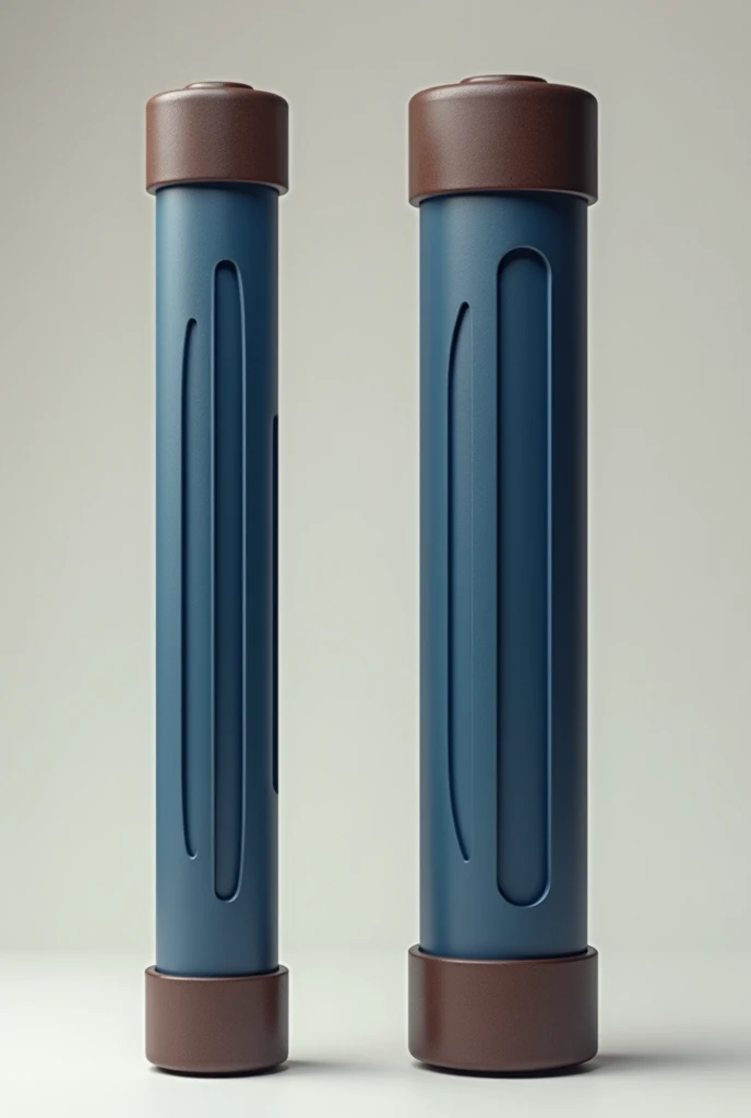 two medium-sized cylindrical truncheons, in blue with brown details